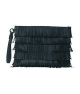 Fringe Pochette in Black Smooth Leather
