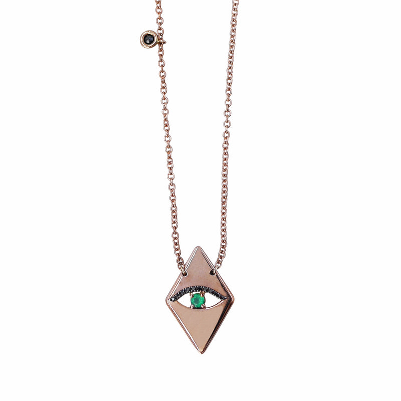 Small diamond shaped "Evil Eye" necklace in 9k rose gold