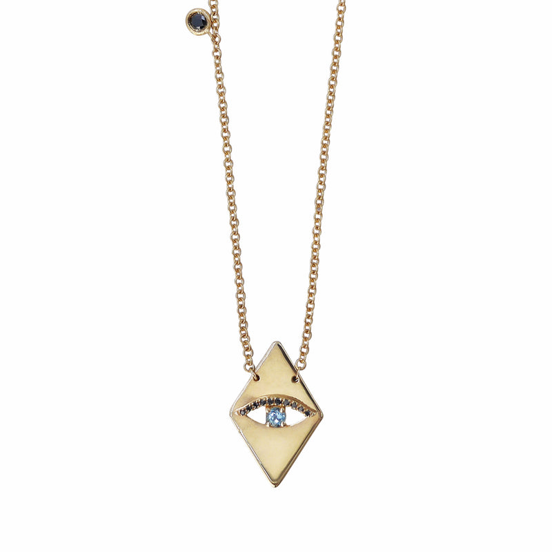 Small diamond shaped "Evil Eye" necklace in yellow gold