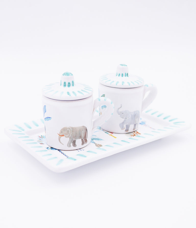 Elephant Family Set of 2 Coffee Cups with Lid & Tray