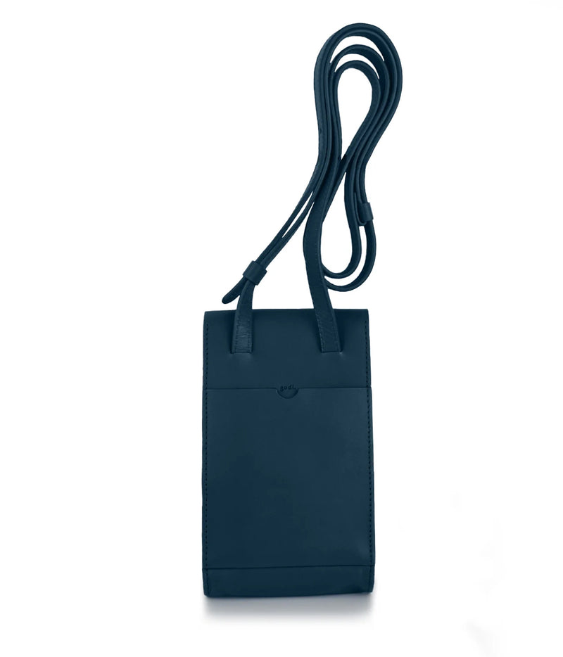 Leather Phone Bag in Navy Blue