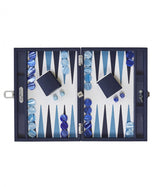 Iris Medium Backgammon Set in Blue Leather
