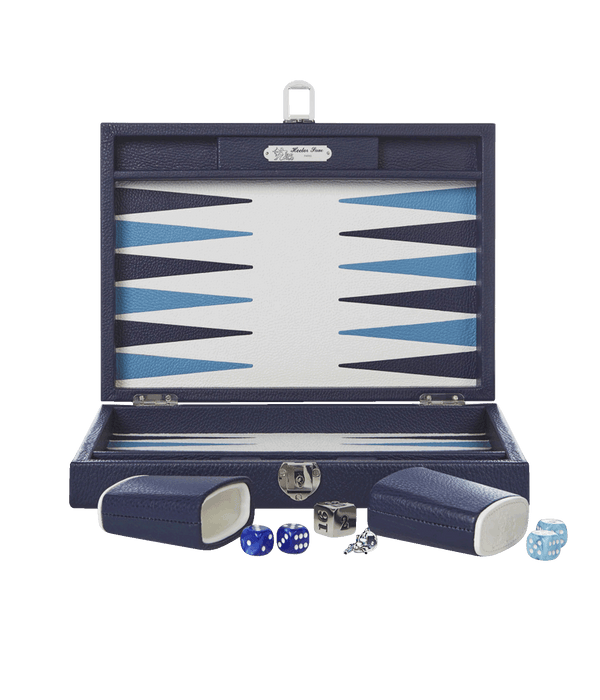 Iris Medium Backgammon Set in Blue Leather