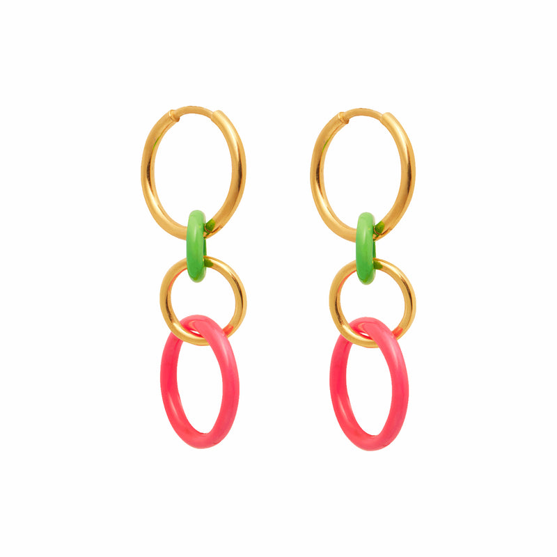 Green & Pink Hula Hoop Earrings