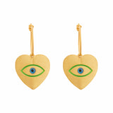 Green Eye Love Heart Slim Hoops