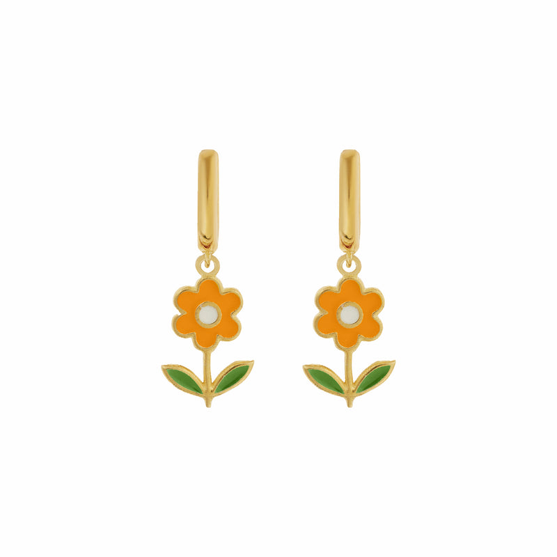 Orange Daisy Midi Hoop Earrings