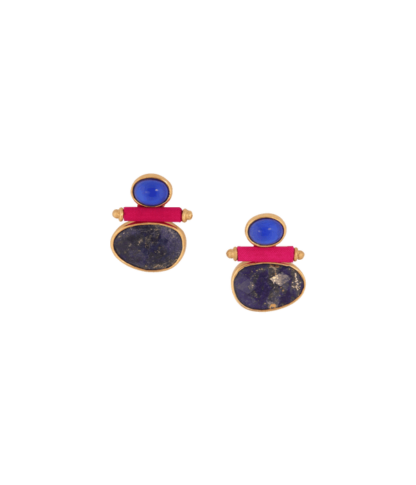 Triple Joy Stud Earrings in Blue & Lapis Lazuli