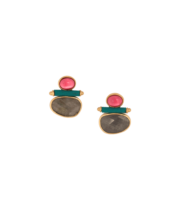 Triple Joy Stud Earrings in Pink & Labradorite