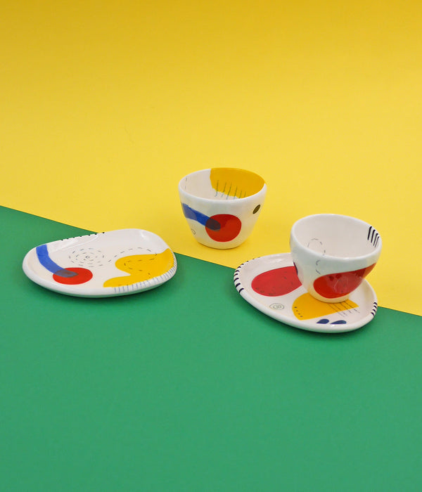 Ceramic Espresso Cup & Plate Set of 2