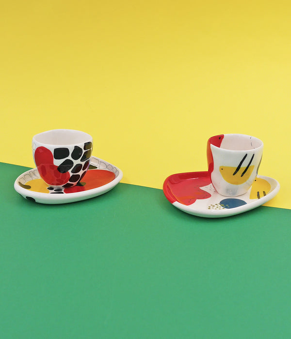 Ceramic Espresso Cup & Plate Set of 2