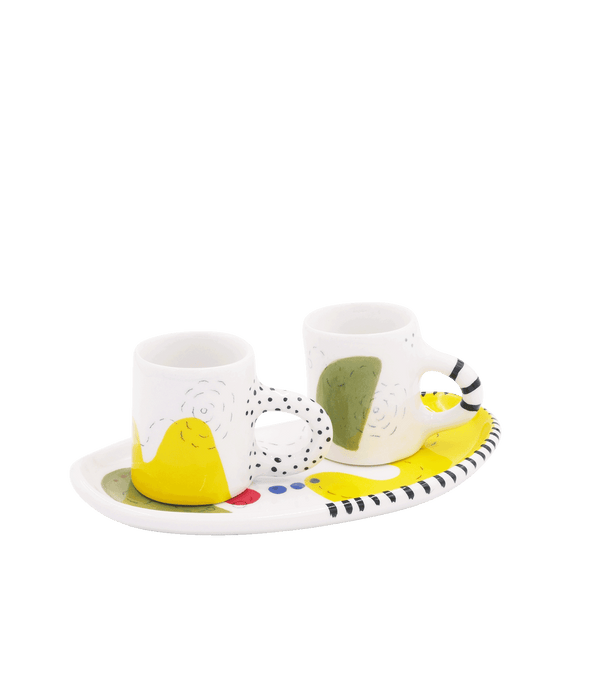 Ceramic Espresso Cups with Handles & Mini Tray