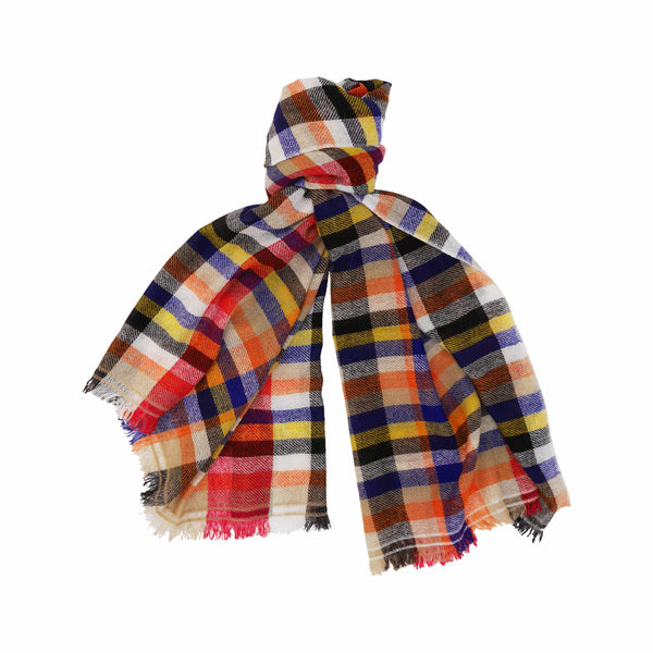 Mirror Check Cashmere Shawl in Yellow, Red & Blue