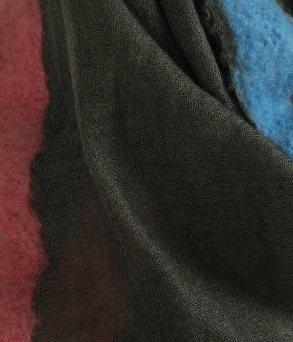 Souffle Cashmere Shawl in Olive Grey, Blue & Pink