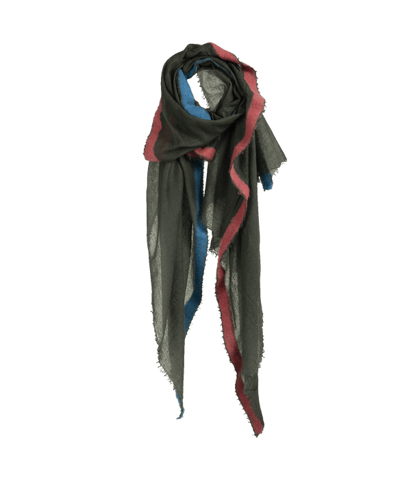 Souffle Cashmere Shawl in Olive Grey, Blue & Pink
