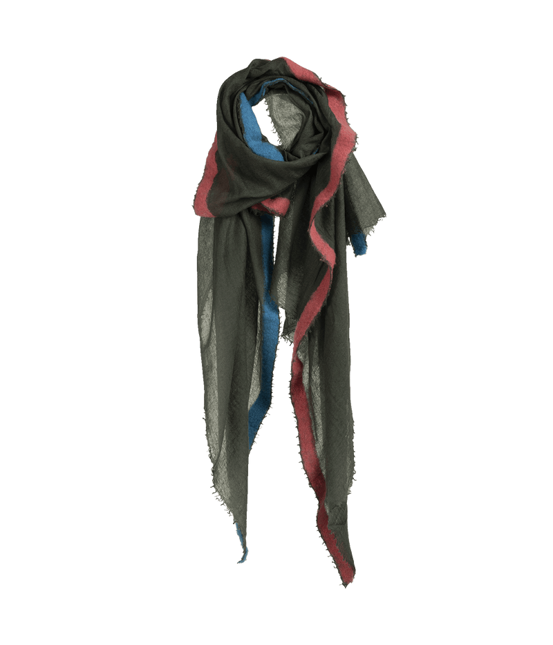 Souffle Cashmere Shawl in Olive, Blue & Pink