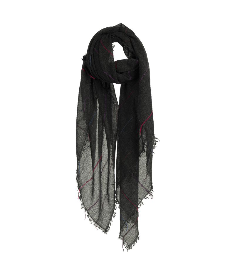Soho Baby Ribbed Cashmere Shawl in Charcoal & Neon