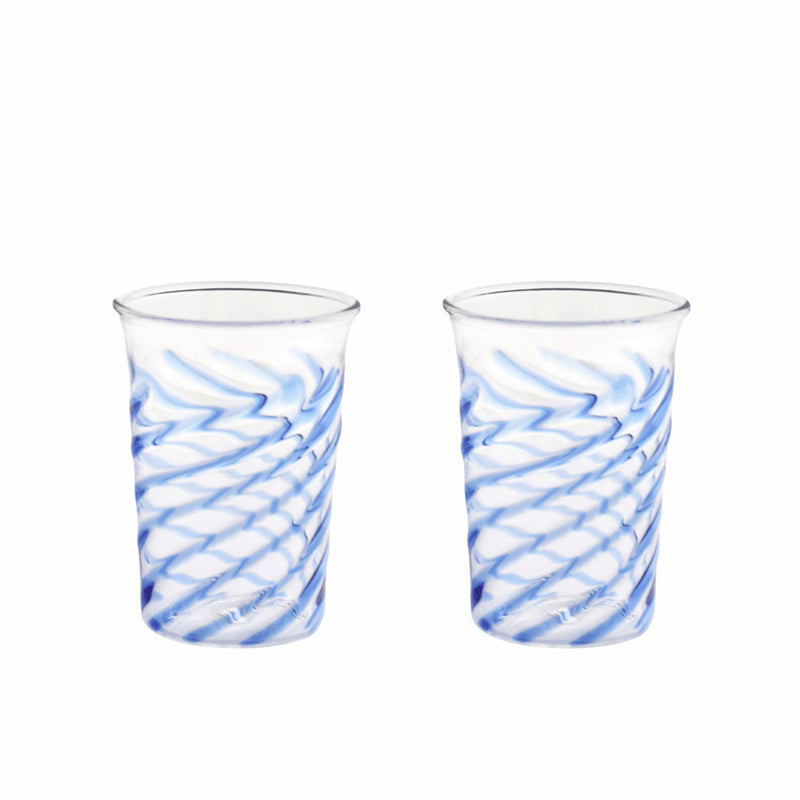 Swirl Set of 2 Blue Glass Cups