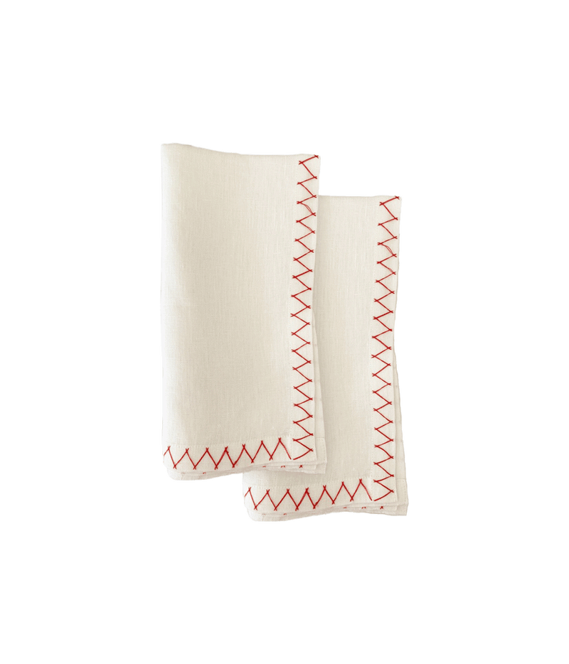 ZigZag Hand-embroidered Set Of 2 Linen Napkins