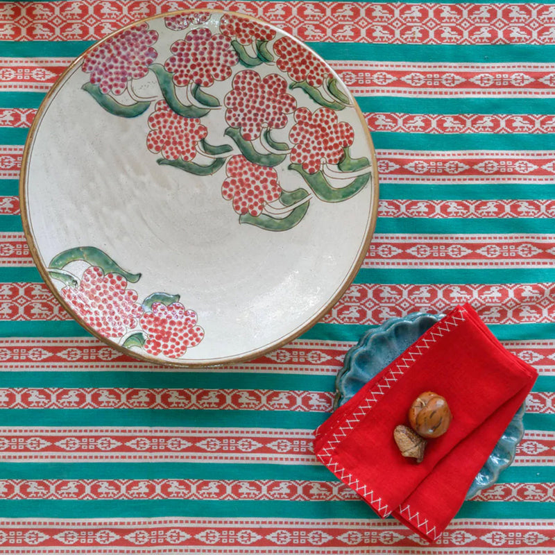 Julia Red ZigZag hand-embroidered set of 2 linen napkins