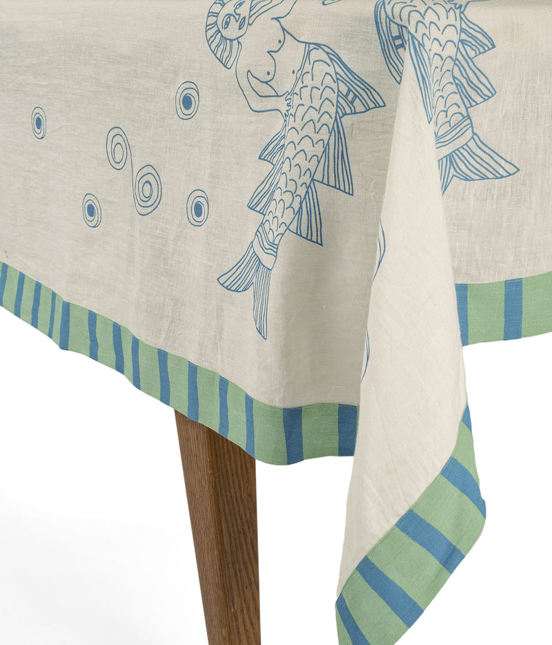 Sea Bride Lapis Blue Linen Tablecloth
