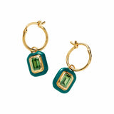 Green Enamel & Stone Mini Charm Hoops