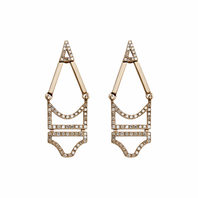 "Minotavros" 18k gold and diamond drop earrings