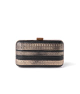 Myrti Black & Gold Embossed Leather Clutch