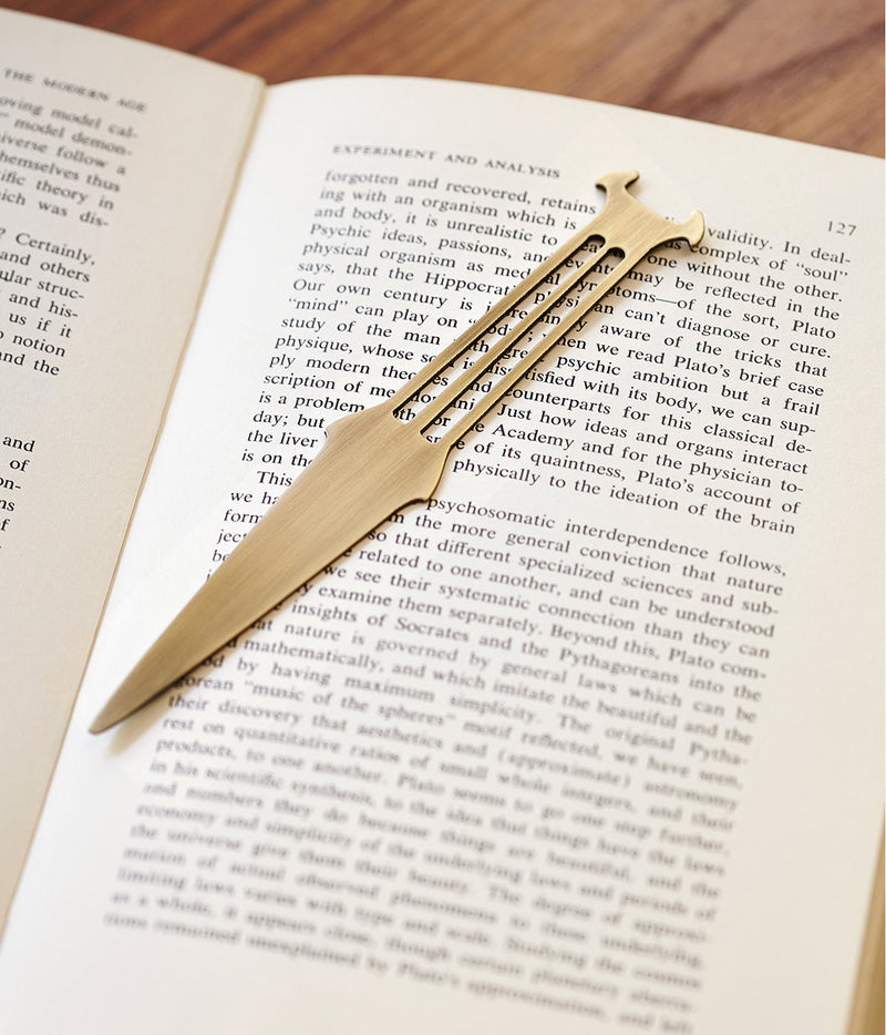 Kouros light oxidised brass bookmark