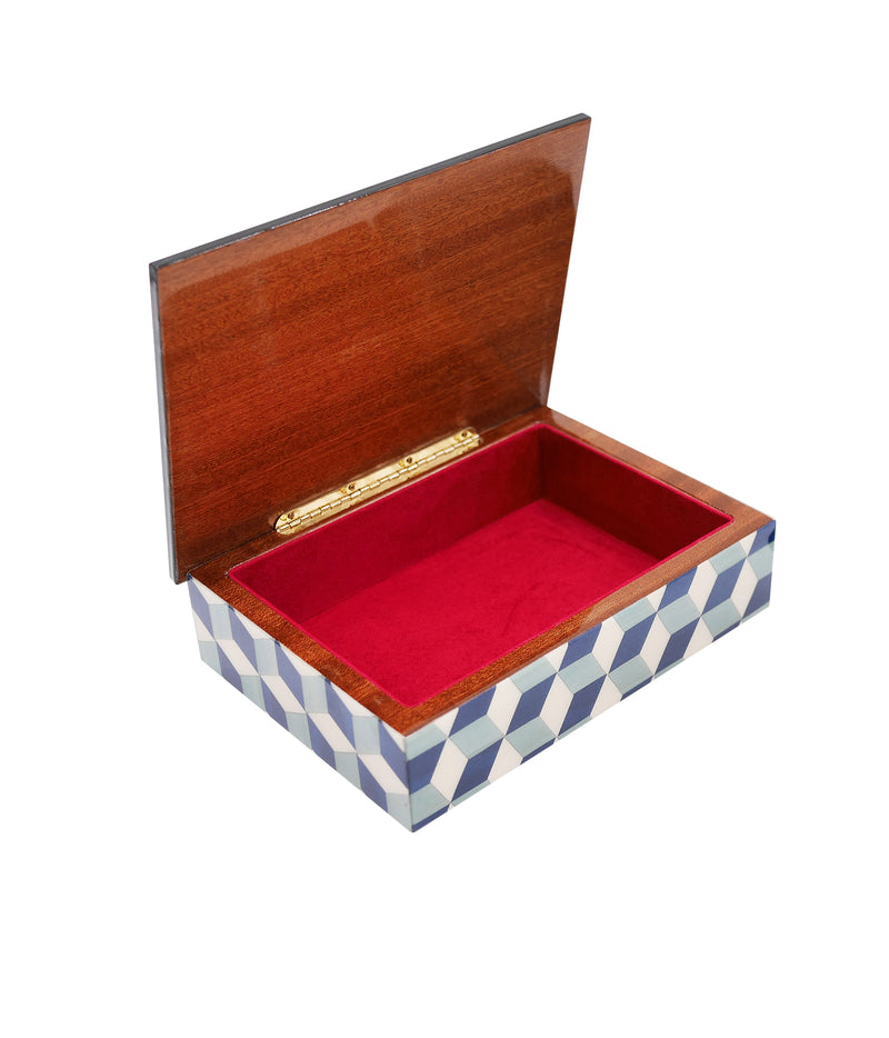 Rombo Blue Wooden Decorative Box - Medium