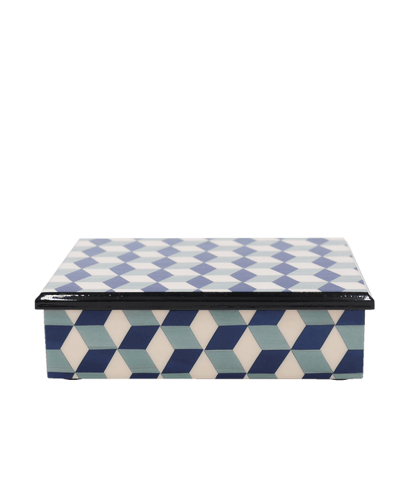 Rombo blue wooden decorative box - Medium
