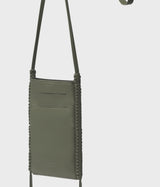 Fringed textured-leather phone case in sage