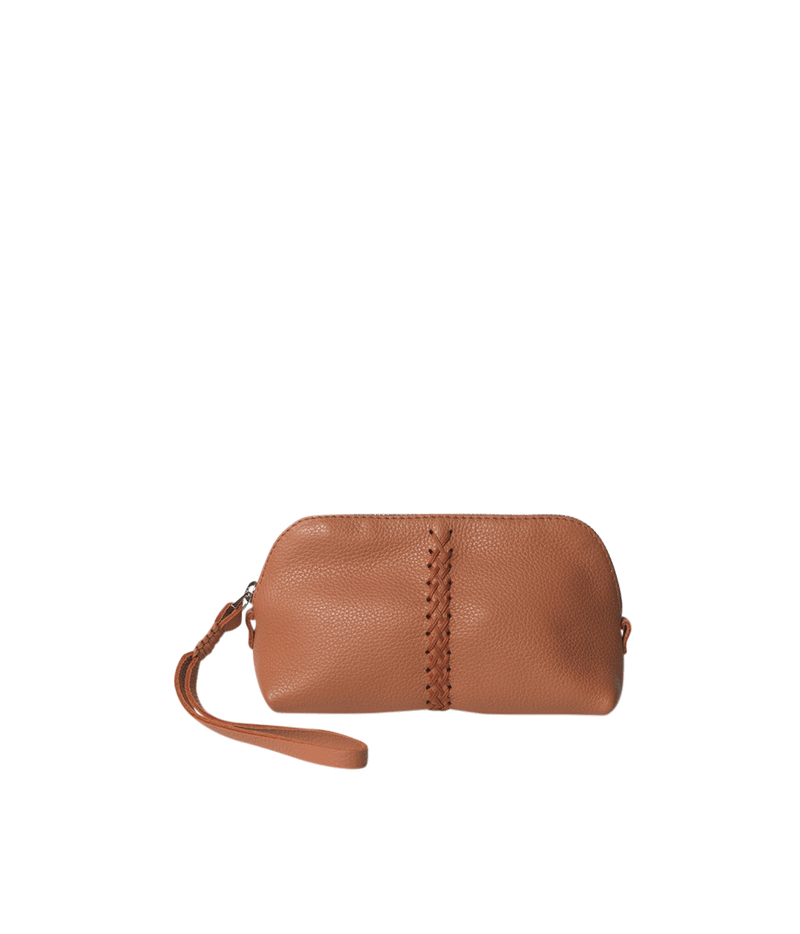 Textured-leather vanity case in peach