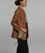 Cross phone bag in black leather & straw