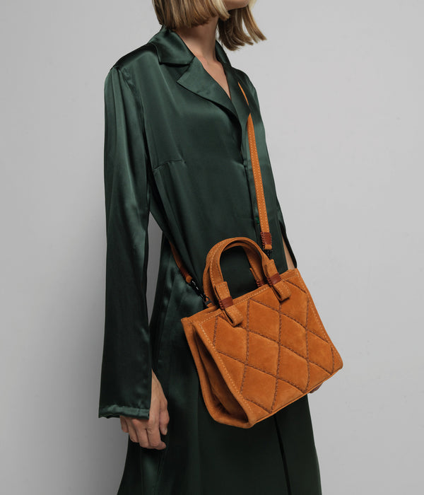 Mini Cross Tote in Spice Quilted Leather