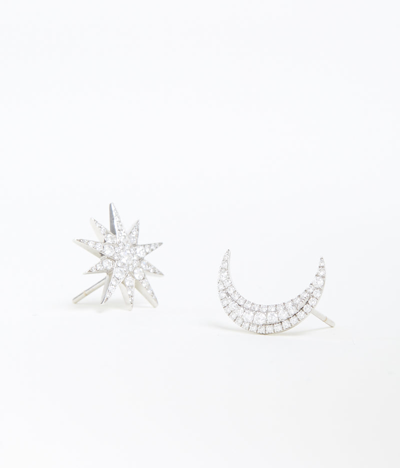 Moon & Stars white gold and diamond earrings