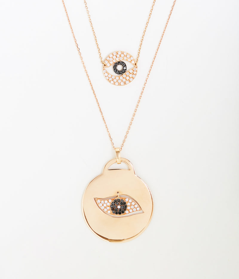 Large Evil Eye rose gold and diamond necklace