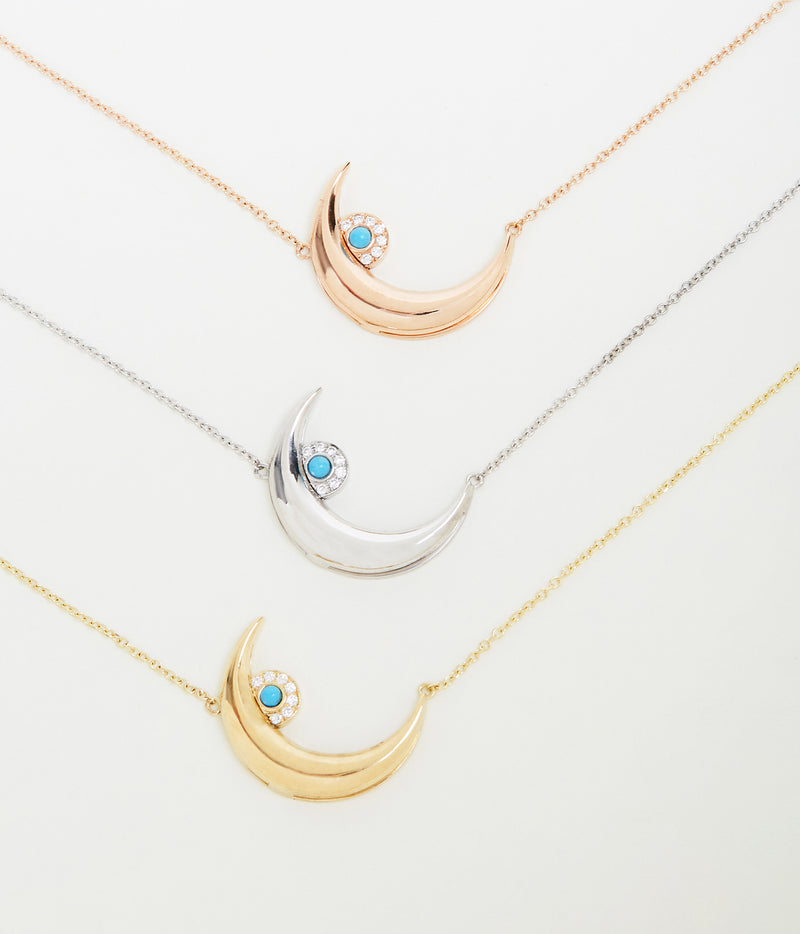 Eye-Moon yellow-gold turquoise and diamond necklace