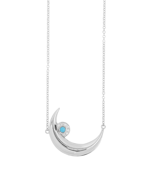 Eye-Moon white-gold turquoise and diamond necklace