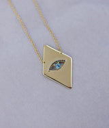 Large Diamond Shaped Evil Eye Necklace in Yellow Gold