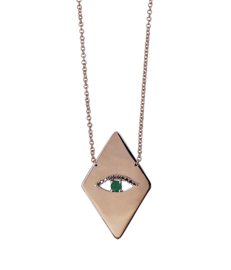 Large Diamond Shaped Evil Eye Necklace in Rose Gold