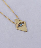 Small Diamond Shaped Evil Eye Necklace in Yellow Gold