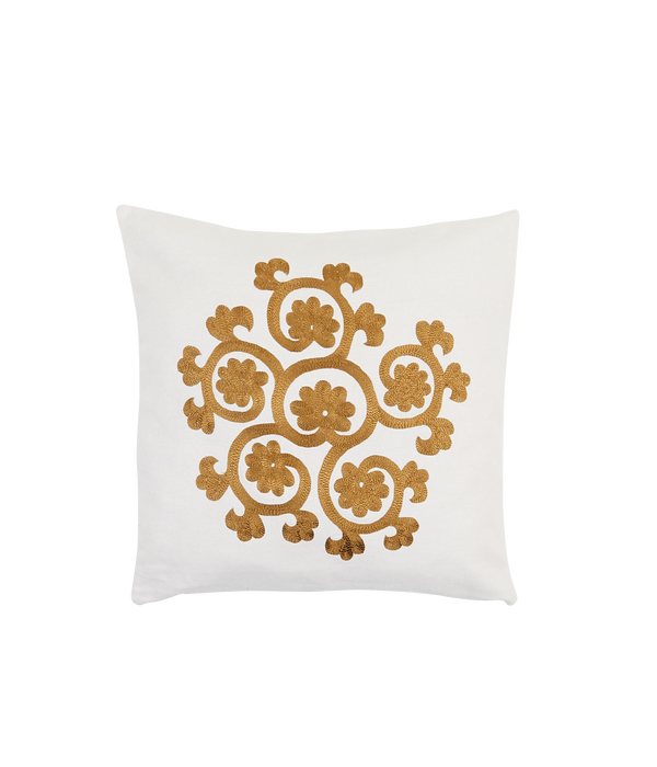 Flower hand-embroidered silk cushion