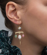 Victorian gold-plated multi-stone pin drop earrings