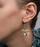 Victorian gold-plated multi-stone pin drop earrings