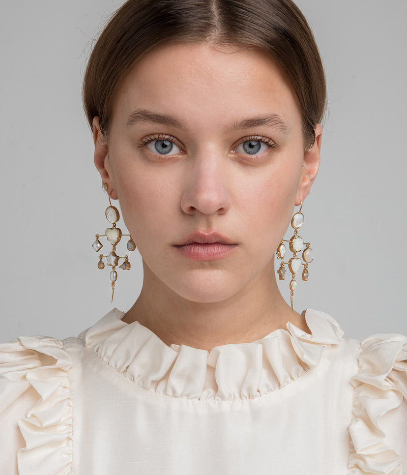 Victorian gold-plated multi-stone layered drop earrings