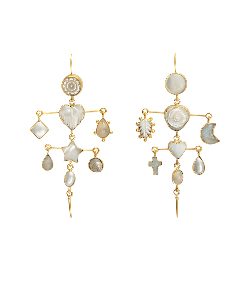 Victorian gold-plated multi-stone layered drop earrings