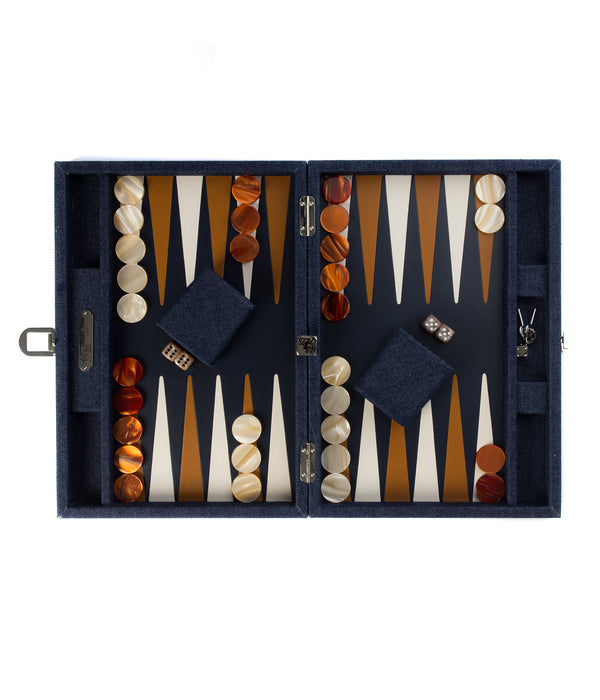 Daniel Medium Backgammon Set in Denim & Navy