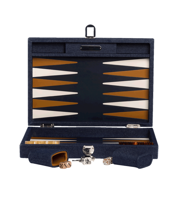 Daniel Medium Backgammon Set in Denim & Navy