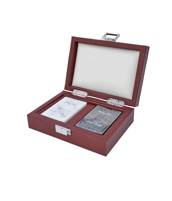 Leather Playing Cards Holder in Crimson