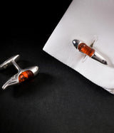 Level silver and red glass cufflinks